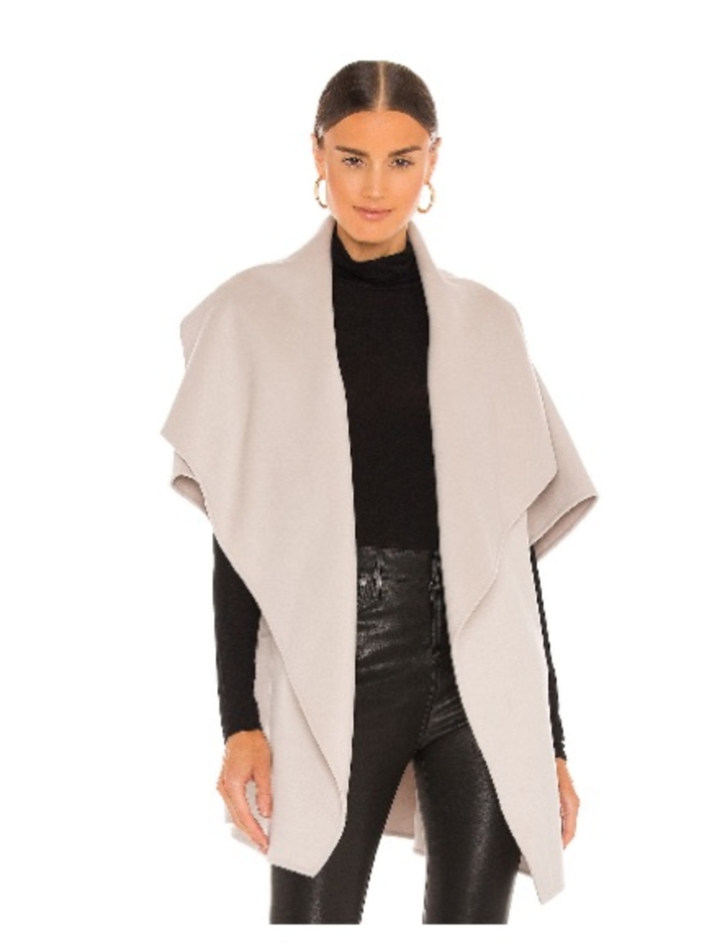 LAMARQUE Draped Open-Front Cape Jacket in Light Gray